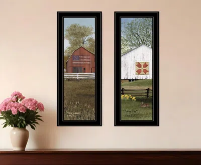 HOMEZIA SET OF TWO COUNTRY BARNS 2 BLACK FRAMED PRINT WALL ART