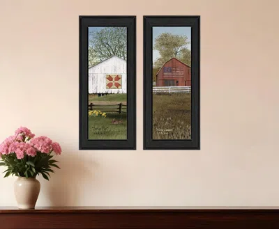 HOMEZIA SET OF TWO COUNTRY BARNS 3 BLACK FRAMED PRINT WALL ART