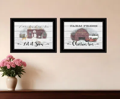 HOMEZIA SET OF TWO FARM CHRISTMAS 2 BLACK FRAMED PRINT WALL ART