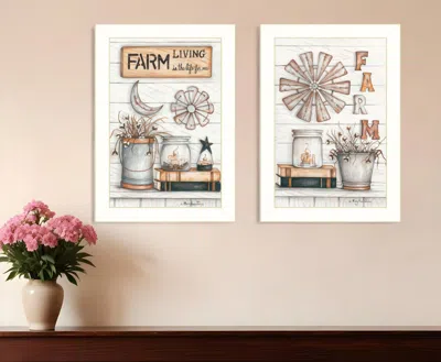 HOMEZIA SET OF TWO FARM LIVING 2 WHITE FRAMED PRINT WALL ART