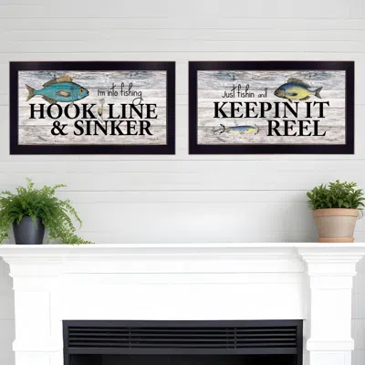 HOMEZIA SET OF TWO FISHING COMBO 1 BLACK FRAMED PRINT WALL ART