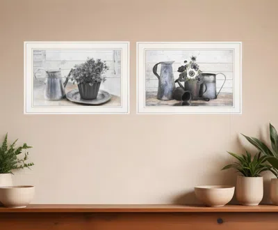 HOMEZIA SET OF TWO FLORAL WITH TIN WARE 1 WHITE FRAMED PRINT WALL ART