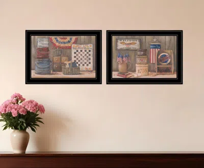 HOMEZIA SET OF TWO GOD BLESS OR SWEET LAND 2 BLACK FRAMED PRINT WALL ART