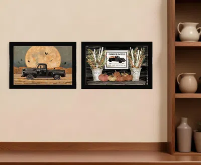 HOMEZIA SET OF TWO HARVEST MOON 3 BLACK FRAMED PRINT KITCHEN WALL ART