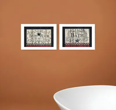 HOMEZIA SET OF TWO HOT BATH 3 WHITE FRAMED PRINT BATHROOM WALL ART