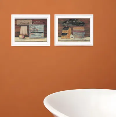 HOMEZIA SET OF TWO HOT BATH OR CLEAN TOWELS 1 WHITE FRAMED PRINT BATHROOM WALL ART