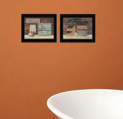 HOMEZIA SET OF TWO HOT BATH OR CLEAN TOWELS 2 BLACK FRAMED PRINT BATHROOM WALL ART