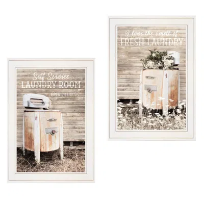 HOMEZIA SET OF TWO LAUNDRY ROOM 1 WHITE FRAMED PRINT BATHROOM WALL ART