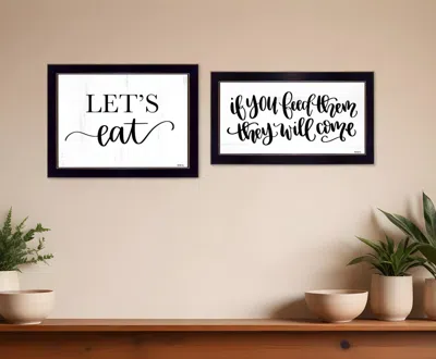 HOMEZIA SET OF TWO LETS EAT OR FEED THEM 3 BLACK FRAMED PRINT KITCHEN WALL ART