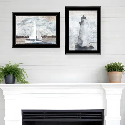 HOMEZIA SET OF TWO LIGHTHOUSE SAILBOAT 2 BLACK FRAMED PRINT WALL ART