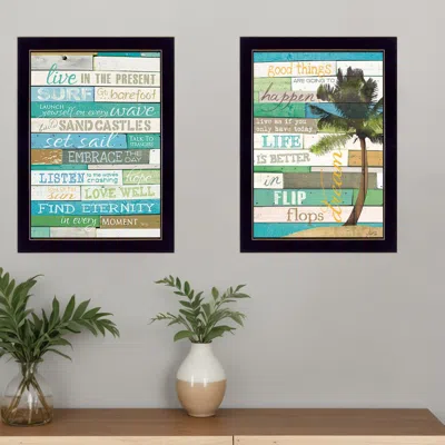 HOMEZIA SET OF TWO LIVE IN THE MOMENT BEACHY BLACK FRAMED PRINT WALL ART