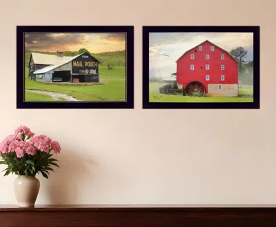 HOMEZIA SET OF TWO MAIL POUCH RED BARN AND MILL BLACK FRAMED PRINT WALL ART