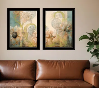 HOMEZIA SET OF TWO MEANDERING FLOWERS I AND II 2 BLACK FRAMED PRINT WALL ART