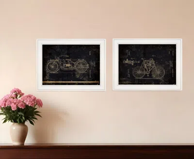 HOMEZIA SET OF TWO MOTOR BIKE PATENT I AND II 1 WHITE FRAMED PRINT WALL ART