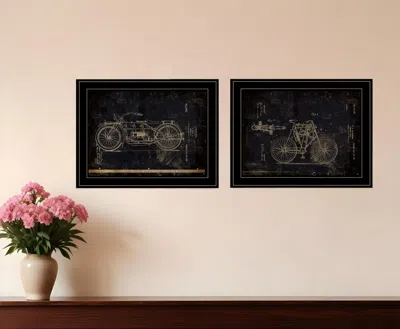 HOMEZIA SET OF TWO MOTOR BIKE PATENT I AND II 2 BLACK FRAMED PRINT WALL ART