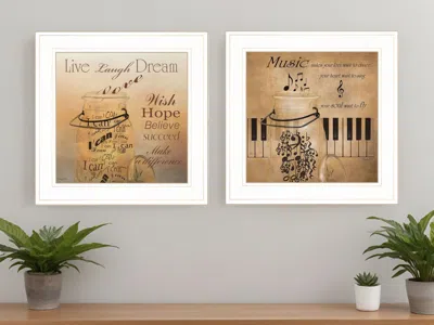 HOMEZIA SET OF TWO MUSIC 1 WHITE FRAMED PRINT WALL ART