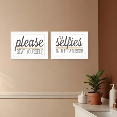 HOMEZIA SET OF TWO NO SELFIES WHEN SEATED 1 WHITE FRAMED PRINT BATHROOM WALL ART