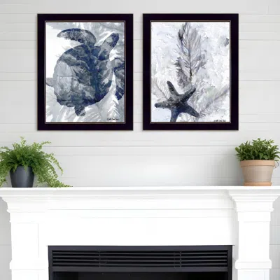 HOMEZIA SET OF TWO OCEAN 3 BLACK FRAMED PRINT WALL ART