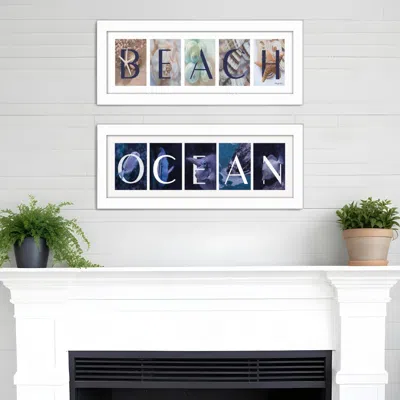 HOMEZIA SET OF TWO OCEAN OR BEACH WHITE FRAMED PRINT WALL ART