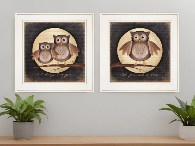 HOMEZIA SET OF TWO OWL ALWAYS LOVE AND NEED YOU 1 WHITE FRAMED PRINT WALL ART