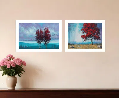 HOMEZIA SET OF TWO RED TREES 1 WHITE FRAMED PRINT WALL ART