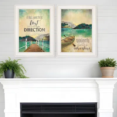 HOMEZIA SET OF TWO RIGHT DIRECTION OR ADVENTURE 1 WHITE FRAMED PRINT WALL ART