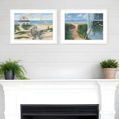HOMEZIA SET OF TWO SAND CASTLE AND FOOTPRINTS 4 WHITE FRAMED PRINT WALL ART
