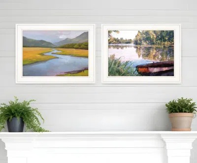 HOMEZIA SET OF TWO SERENE WATER 1 WHITE FRAMED PRINT WALL ART