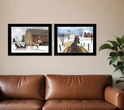 HOMEZIA SET OF TWO SLEIGH BELLS RING 2 BLACK FRAMED PRINT WALL ART