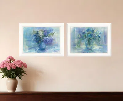 HOMEZIA SET OF TWO SUSIES BLUE BOUQUET 1 WHITE FRAMED PRINT WALL ART