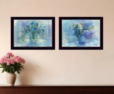 HOMEZIA SET OF TWO SUSIES BLUE BOUQUET 3 BLACK FRAMED PRINT WALL ART
