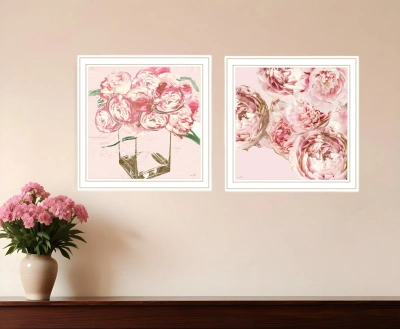 HOMEZIA SET OF TWO THE PEONIES 2 WHITE FRAMED PRINT WALL ART