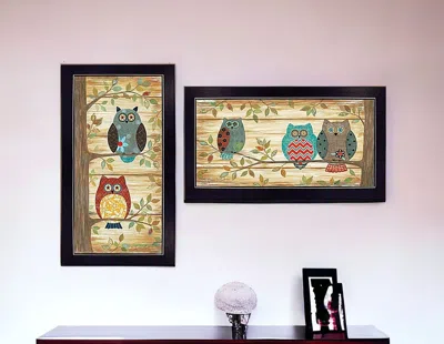 HOMEZIA SET OF TWO THE WISE OWLS BLACK FRAMED PRINT WALL ART