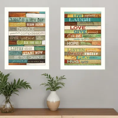 HOMEZIA SET OF TWO TODAY IS A NEW DAY FAUX WOOD SLAT WHITE FRAMED PRINT WALL ART