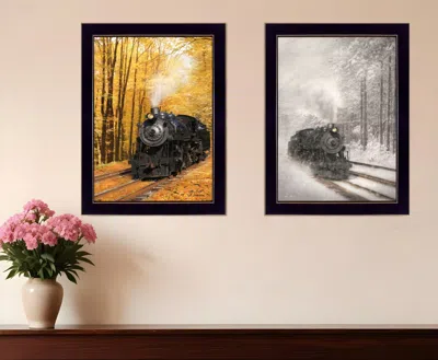 HOMEZIA SET OF TWO VINTAGE LOCOMOTIVES BLACK FRAMED PRINT WALL ART