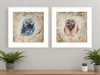 HOMEZIA SET OF TWO WONDER YEARS OWLS 1 WHITE FRAMED PRINT WALL ART