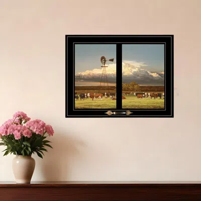 HOMEZIA SUMMER PASTURES HOLSTEIN COWS WITH WINDMILL 2 BLACK FRAMED PRINT WALL ART