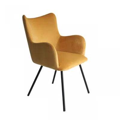 HOMEZIA YELLOW CURVY VELVET AND BLACK MODERN DINING CHAIR