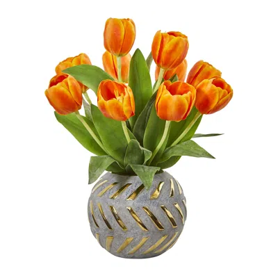 HOMPLANTI 15" TULIP ARTIFICIAL ARRANGEMENT IN DECORATIVE VASE