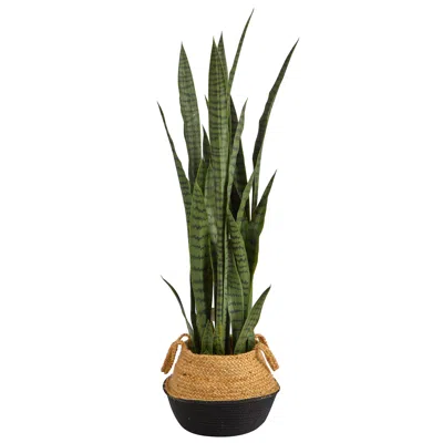 HOMPLANTI SANSEVIERIA ARTIFICIAL PLANT IN BOHO CHIC HANDMADE COTTON & JUTE WOVEN PLANTER