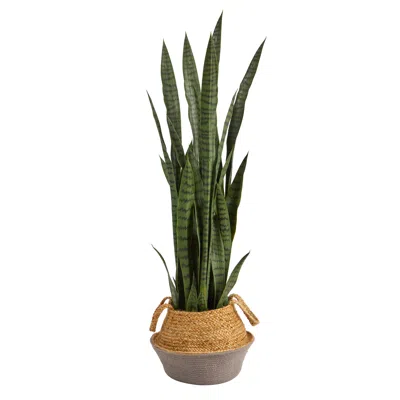 HOMPLANTI SANSEVIERIA ARTIFICIAL PLANT IN BOHO CHIC HANDMADE COTTON & JUTE WOVEN PLANTER