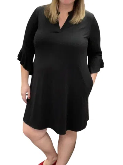 HONEYME GABBY RUFFLE SLEEVE DRESS IN BLACK