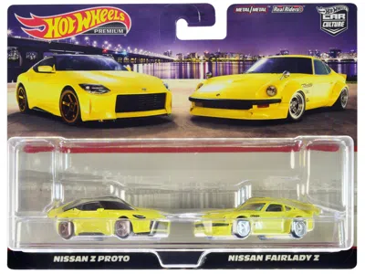 HOTWHEELS NISSAN Z PROTO YELLOW WITH BLACK TOP AND NISSAN FAIRLADY Z YELLOW "CAR CULTURE" SET OF 2 CARS DIECAS