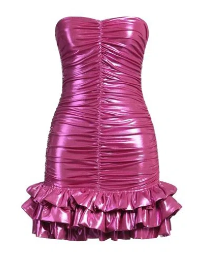 HOUSE OF AMEN HOUSE OF AMEN WOMAN MINI DRESS FUCHSIA SIZE 8 POLYESTER, POLYURETHANE, ELASTANE