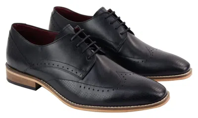HOUSE OF CAVANI MENS CLASSIC OXFORD BROGUE SHOES IN PERFORATED BLACK LEATHER
