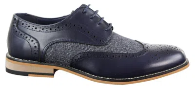 HOUSE OF CAVANI MENS CLASSIC OXFORD TWEED BROGUE SHOES IN NAVY LEATHER