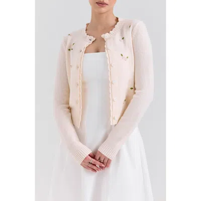 HOUSE OF CB HOUSE OF CB ANJOU FLORAL EMBROIDERED RUFFLE WOOL CARDIGAN