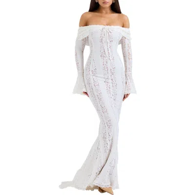 HOUSE OF CB HOUSE OF CB BELLE OFF THE SHOULDER LONG SLEEVE MERMAID GOWN