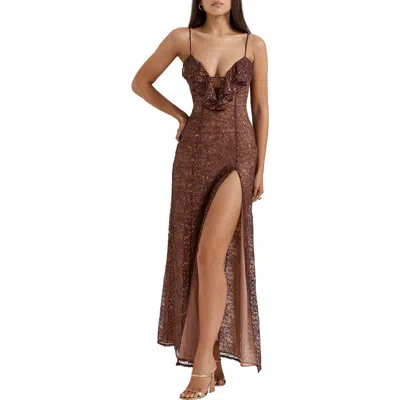 HOUSE OF CB HOUSE OF CB LUCIANNA METALLIC LACE SLEEVELESS GOWN