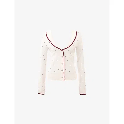 HOUSE OF CB WOMENS IVORY MARLA HEART-PRINT KNITTED CARDIGAN